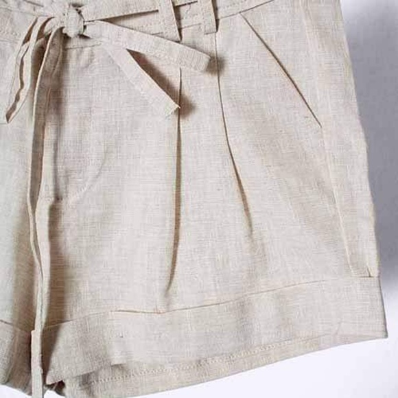 Waist Tie Detail Linen Shorts in Taupe or Khaki - Picture 2 of 2